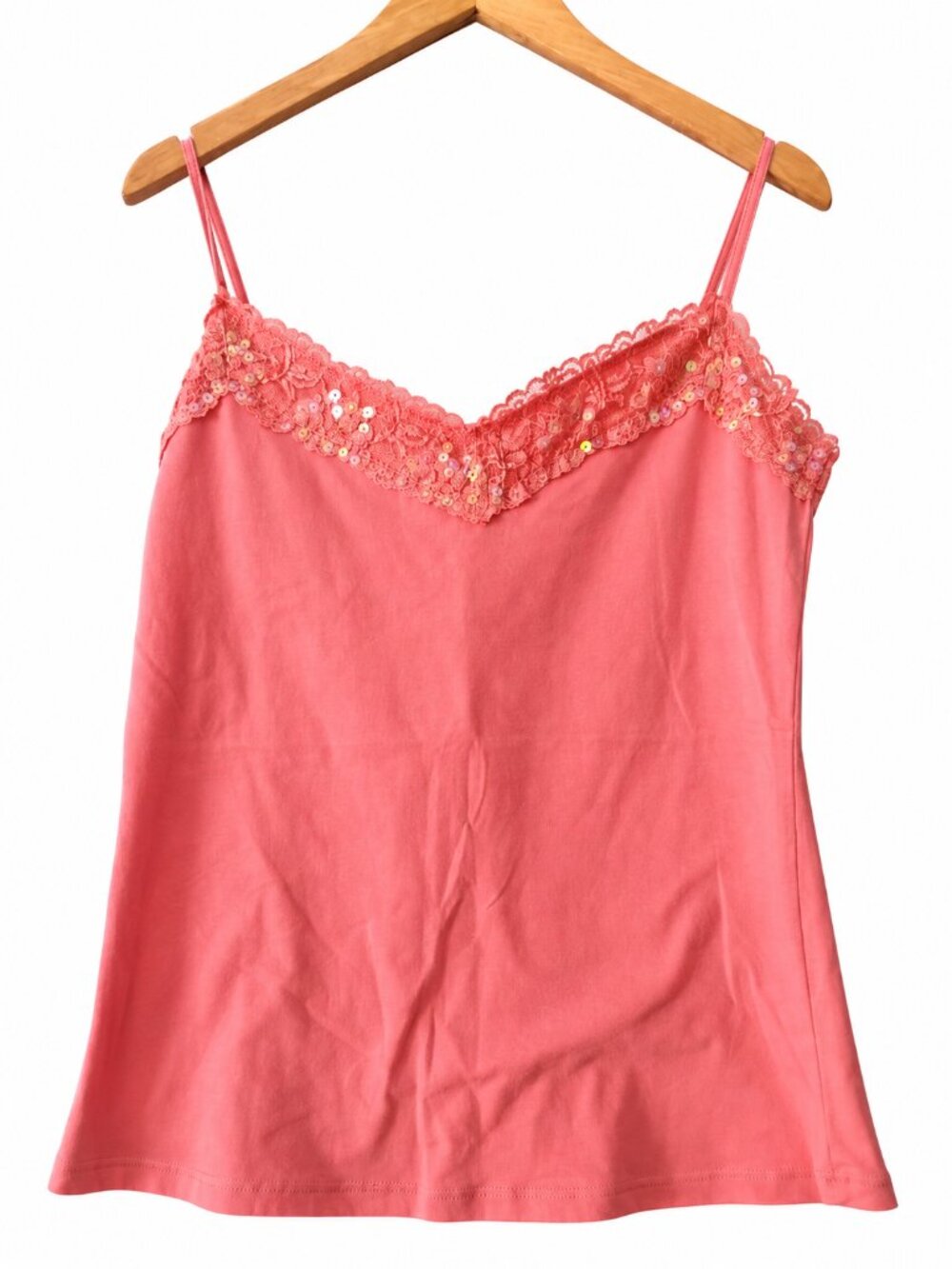 New Mix Coral Cotton Blend Lace Sequin Y2K Spaghetti Strap Cami Top 1X